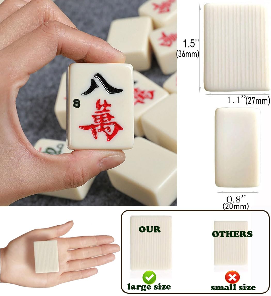 Premium American Mahjong Set – Oversized 36mm Engraved Tiles with English Letters & Arabic Numerals | Crocodile-Textured Travel Case, Dice & Dealer Button