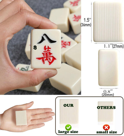 Premium American Mahjong Set – Oversized 36mm Engraved Tiles with English Letters & Arabic Numerals | Crocodile-Textured Travel Case, Dice & Dealer Button