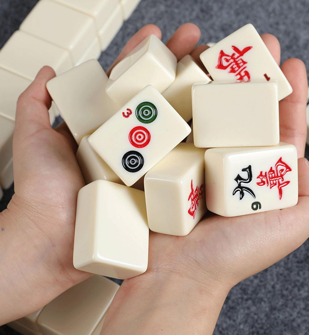 Premium American Mahjong Set – Oversized 36mm Engraved Tiles with English Letters & Arabic Numerals | Crocodile-Textured Travel Case, Dice & Dealer Button