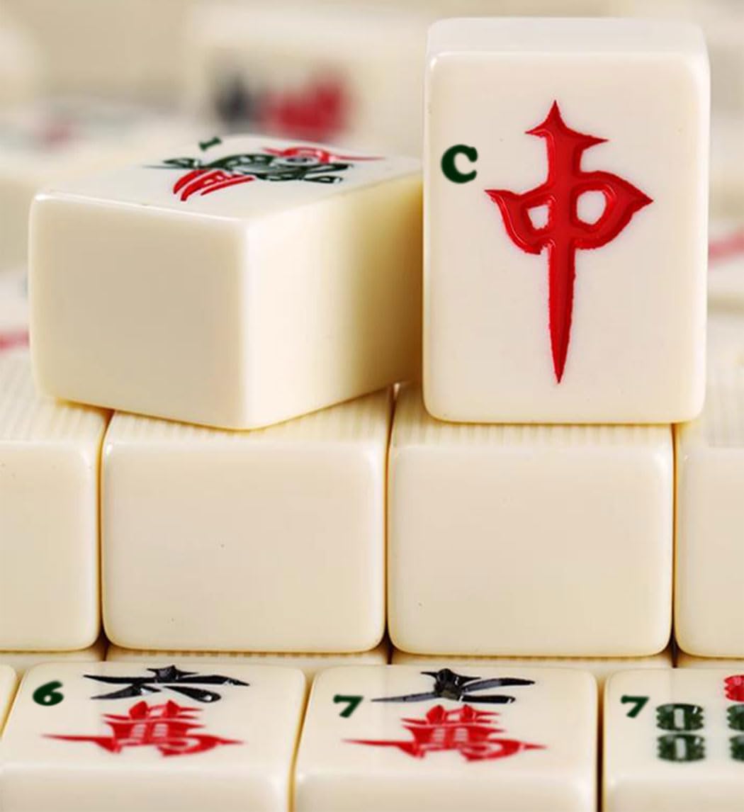Premium American Mahjong Set – Oversized 36mm Engraved Tiles with English Letters & Arabic Numerals | Crocodile-Textured Travel Case, Dice & Dealer Button