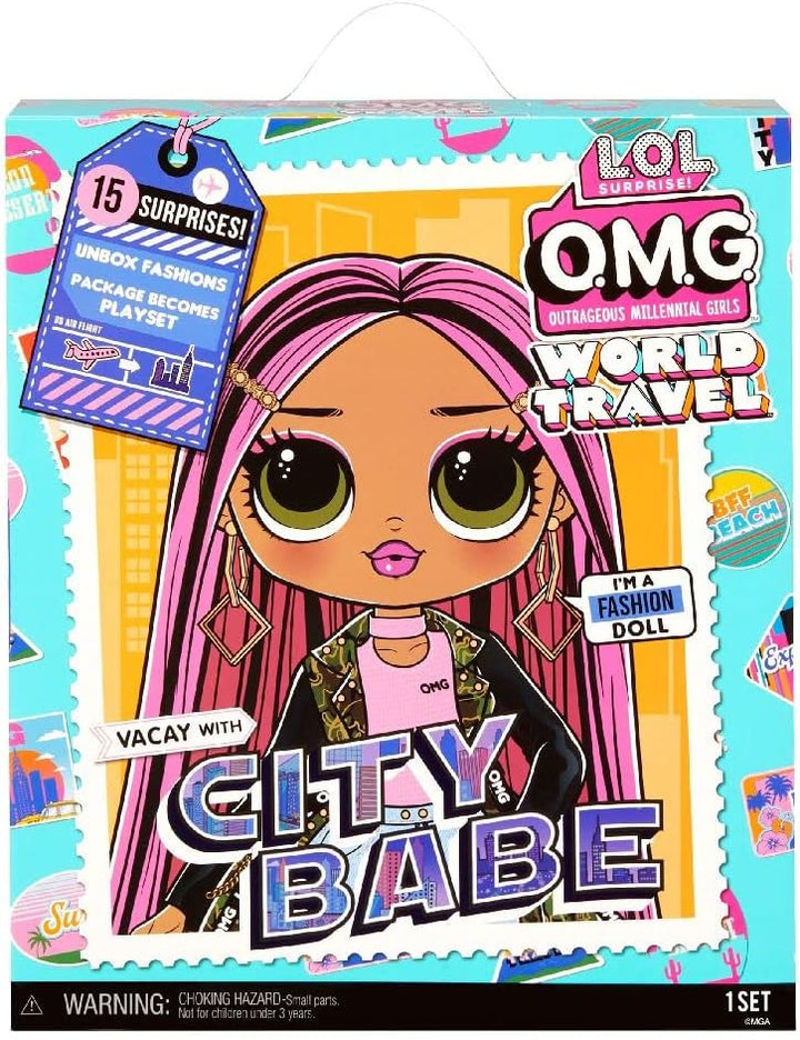 L.O.L. Surprise! OMG World Travel™ City Babe Fashion Doll with 15 Surprises Including Outfit, Travel Accessories and Reusable Playset