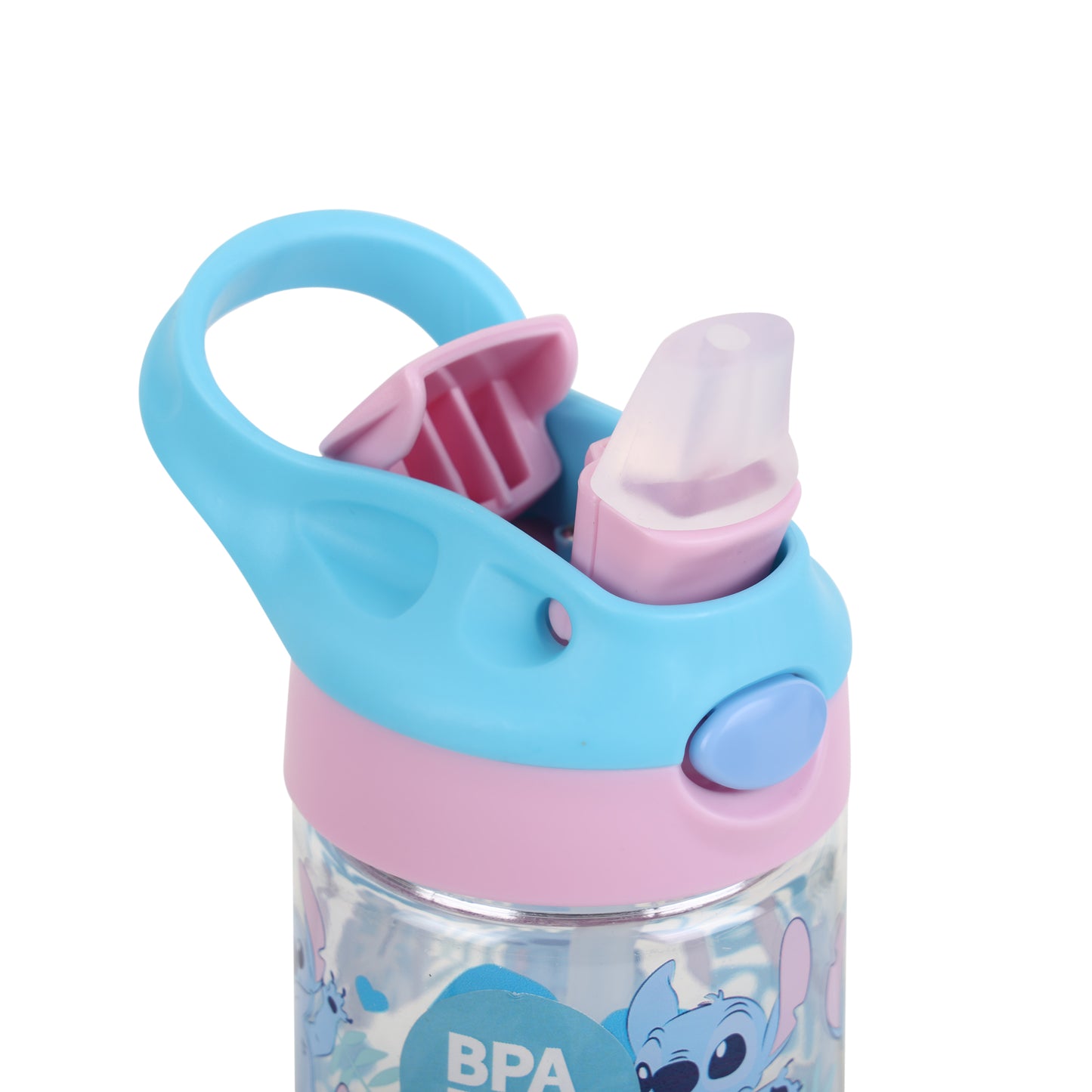 Smiggle 650ml Kids Water Bottle with Flip Straw, Leak-Proof Lid & Carry Handle – Stitch