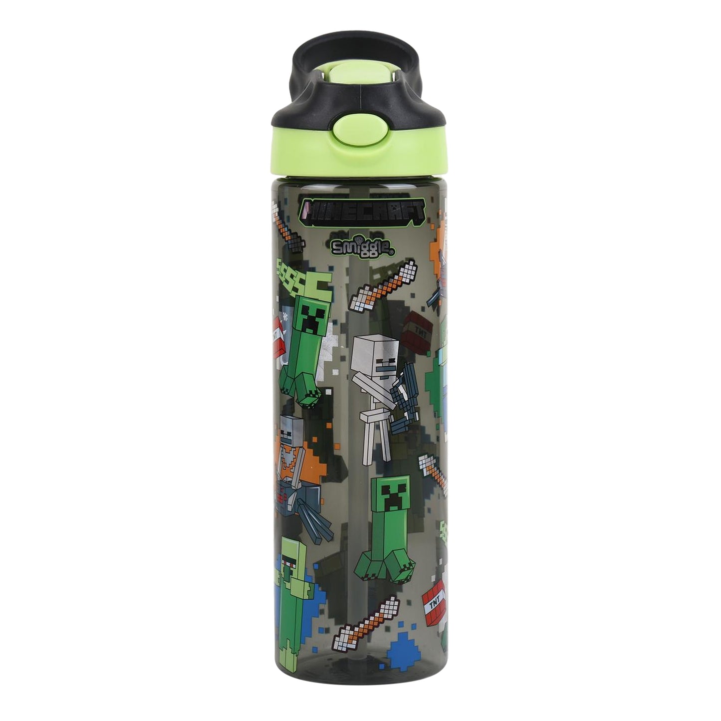 Smiggle 650ml Kids Water Bottle with Flip Straw, Leak-Proof Lid & Carry Handle – Minecraft