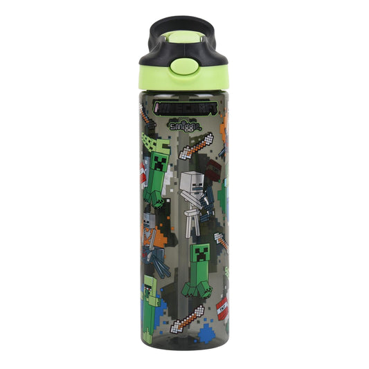 Smiggle 650ml Kids Plastic Water Bottle with Flip Straw, Leak-Proof Lid & Carry Handle – Minecraft