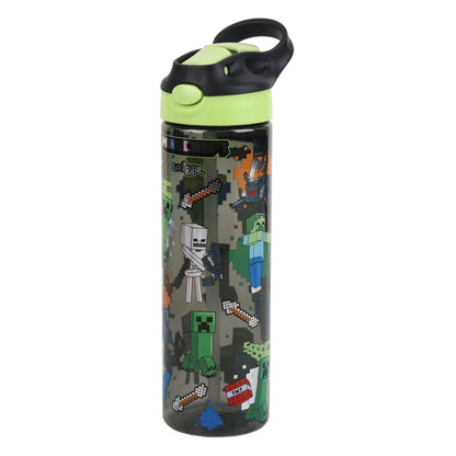 Smiggle 650ml Kids Water Bottle with Flip Straw, Leak-Proof Lid & Carry Handle – Minecraft