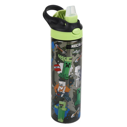 Smiggle 650ml Kids Water Bottle with Flip Straw, Leak-Proof Lid & Carry Handle – Minecraft