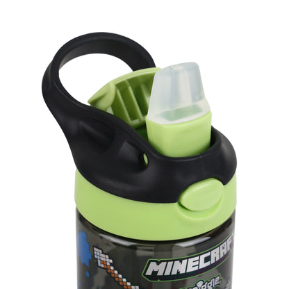 Smiggle 650ml Kids Water Bottle with Flip Straw, Leak-Proof Lid & Carry Handle – Minecraft