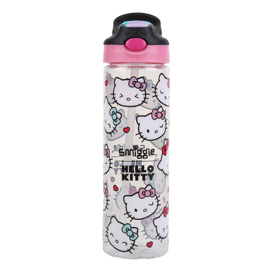 Smiggle 650ml Kids Plastic Water Bottle with Flip Straw, Leak-Proof Lid & Carry Handle – Hello Kitty