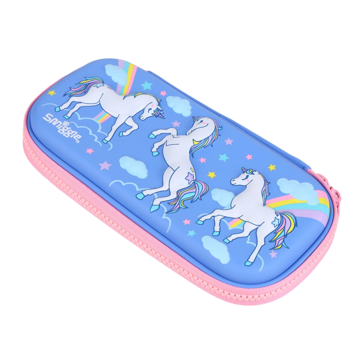 Smiggle Compact Hardtop Pencil Case for Kids - Unicorn Blue