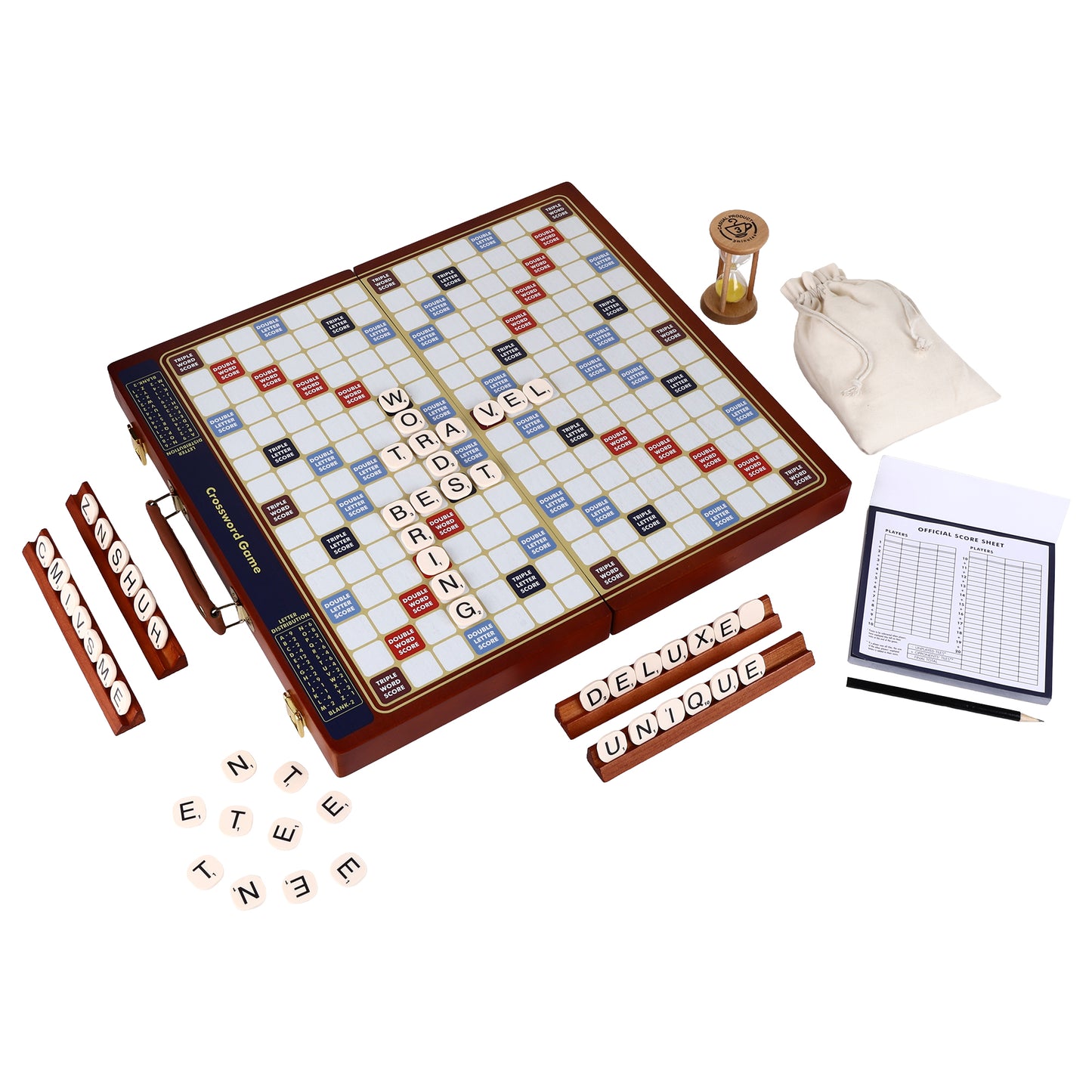 Crossword Word-Building Board Game – Wooden Foldable Case with Rotating Wheels, Luxury Edition