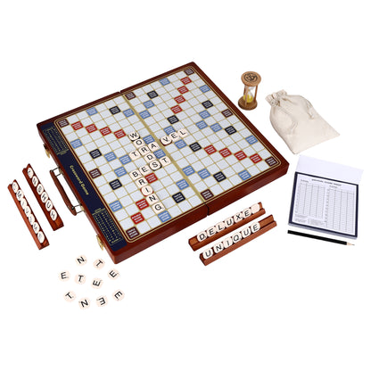 Crossword Word-Building Board Game – Wooden Foldable Case with Rotating Wheels, Luxury Edition