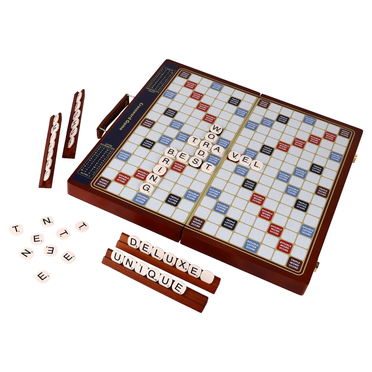 Crossword Word-Building Board Game – Wooden Foldable Case with Rotating Wheels, Luxury Edition