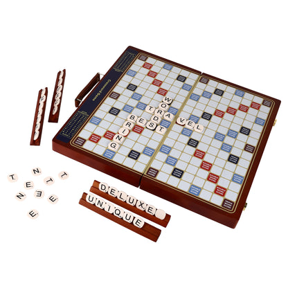 Crossword Word-Building Board Game – Wooden Foldable Case with Rotating Wheels, Luxury Edition