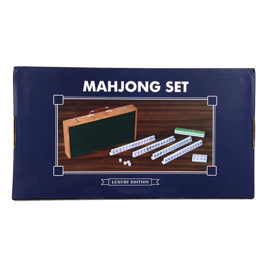 Traditional Mahjong Set – Wooden Foldable Mini Table Case | Luxury Edition Complete Game with Tiles, Dice & Pushers