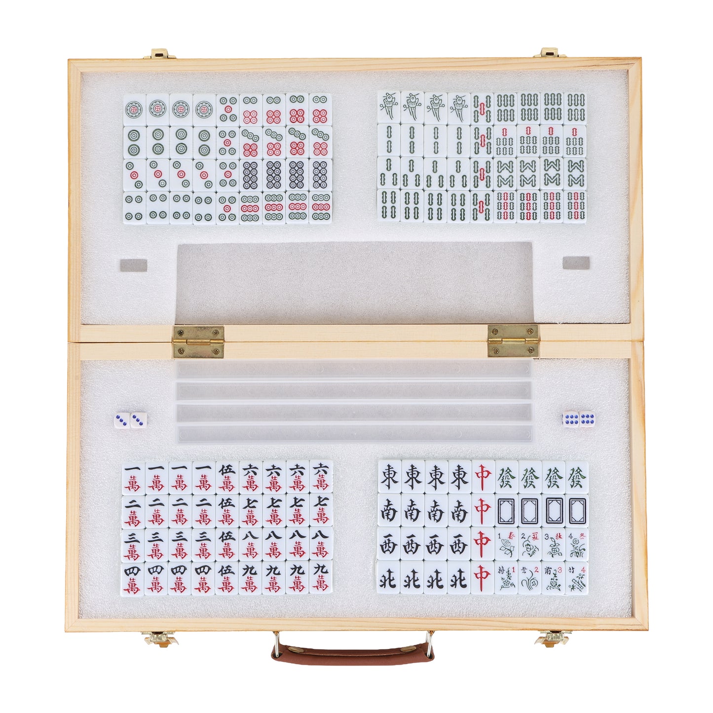 Traditional Mahjong Set – Wooden Foldable Mini Table Case | Luxury Edition Complete Game with Tiles, Dice & Pushers