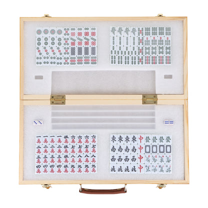 Traditional Mahjong Set – Wooden Foldable Mini Table Case | Luxury Edition Complete Game with Tiles, Dice & Pushers