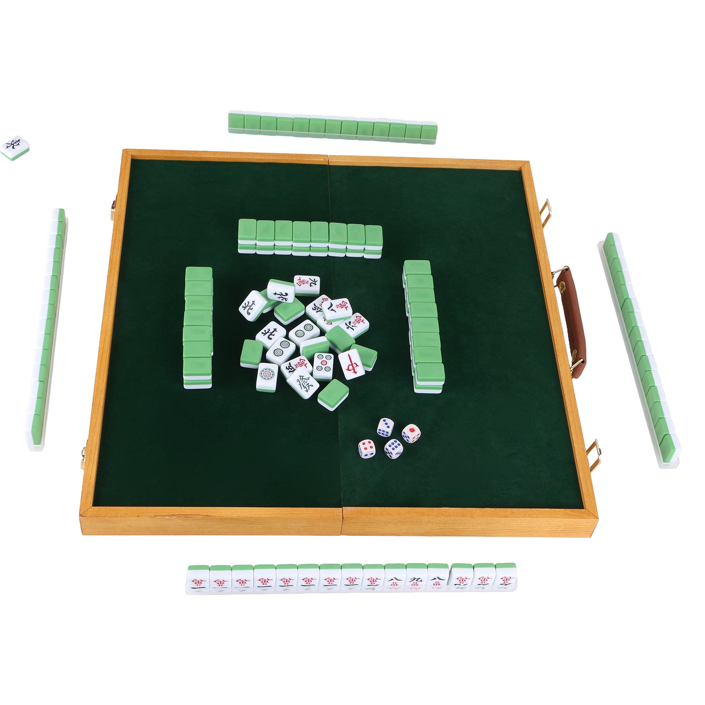 Traditional Mahjong Set – Wooden Foldable Mini Table Case | Luxury Edition Complete Game with Tiles, Dice & Pushers