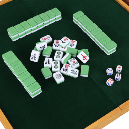 Traditional Mahjong Set – Wooden Foldable Mini Table Case | Luxury Edition Complete Game with Tiles, Dice & Pushers