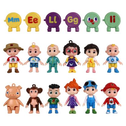 Cocomelon 18-Piece Mini Collectible Figure Set | JJ, Family, Friends, Animal & Alphabet Character Toys for Kids