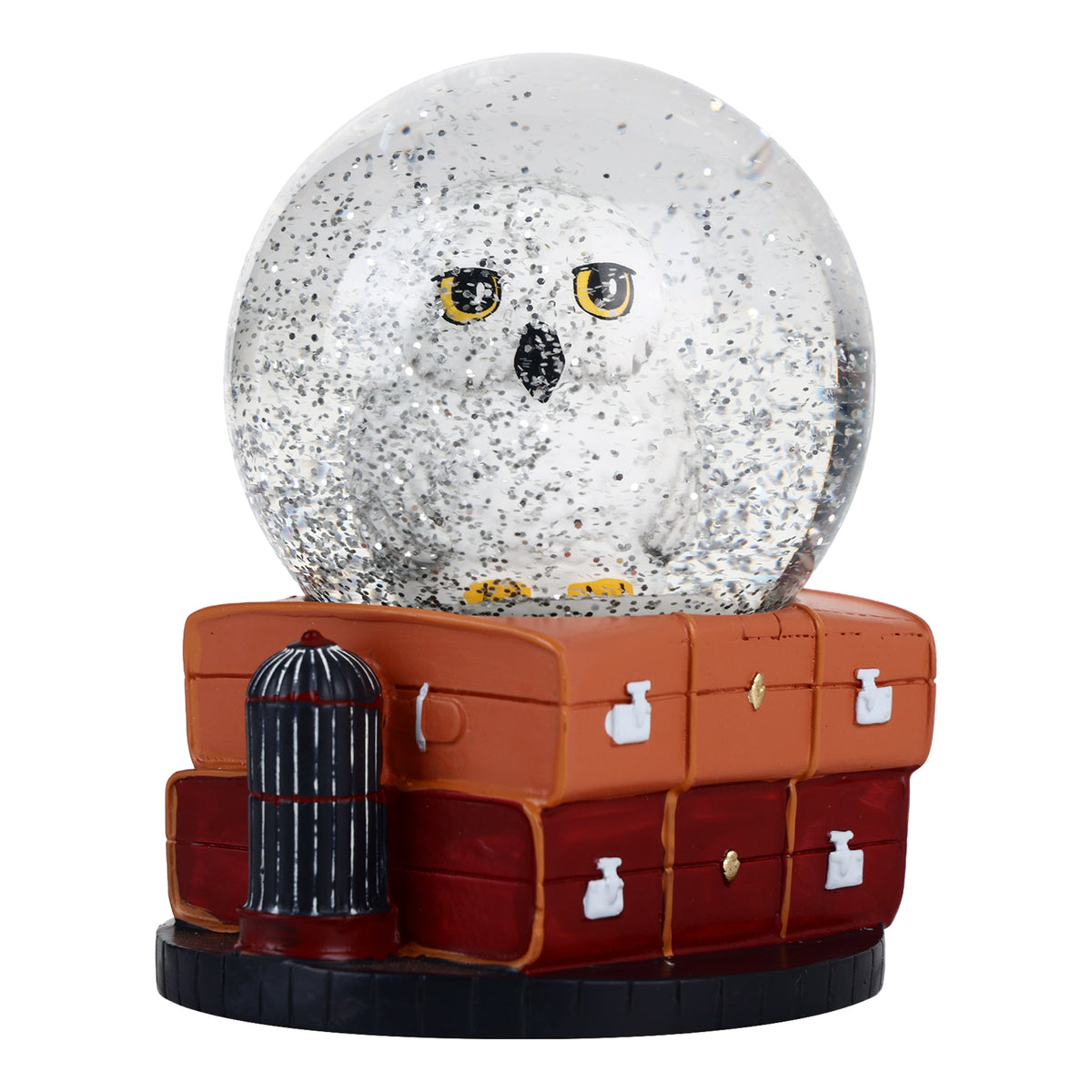 Harry Potter Hedwig Snow Globe – Hogwarts Owl with Suitcase Travel Trunk Base