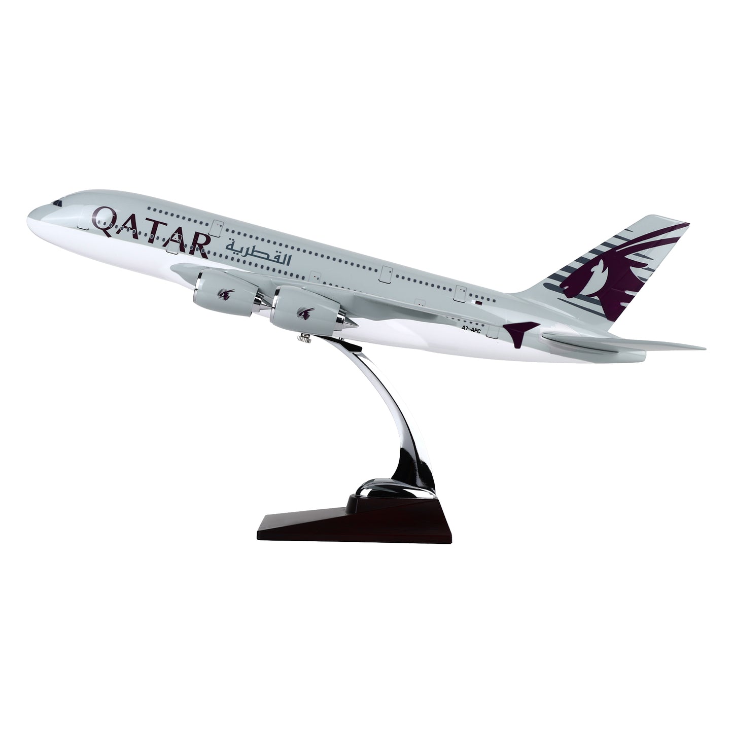 Qatar Airways Airbus A380 Die Cast Aircraft Model 46 cm | 1:160 Scale Collectible Airplane with Display Stand for Aviation Enthusiasts, Home & Office Décor