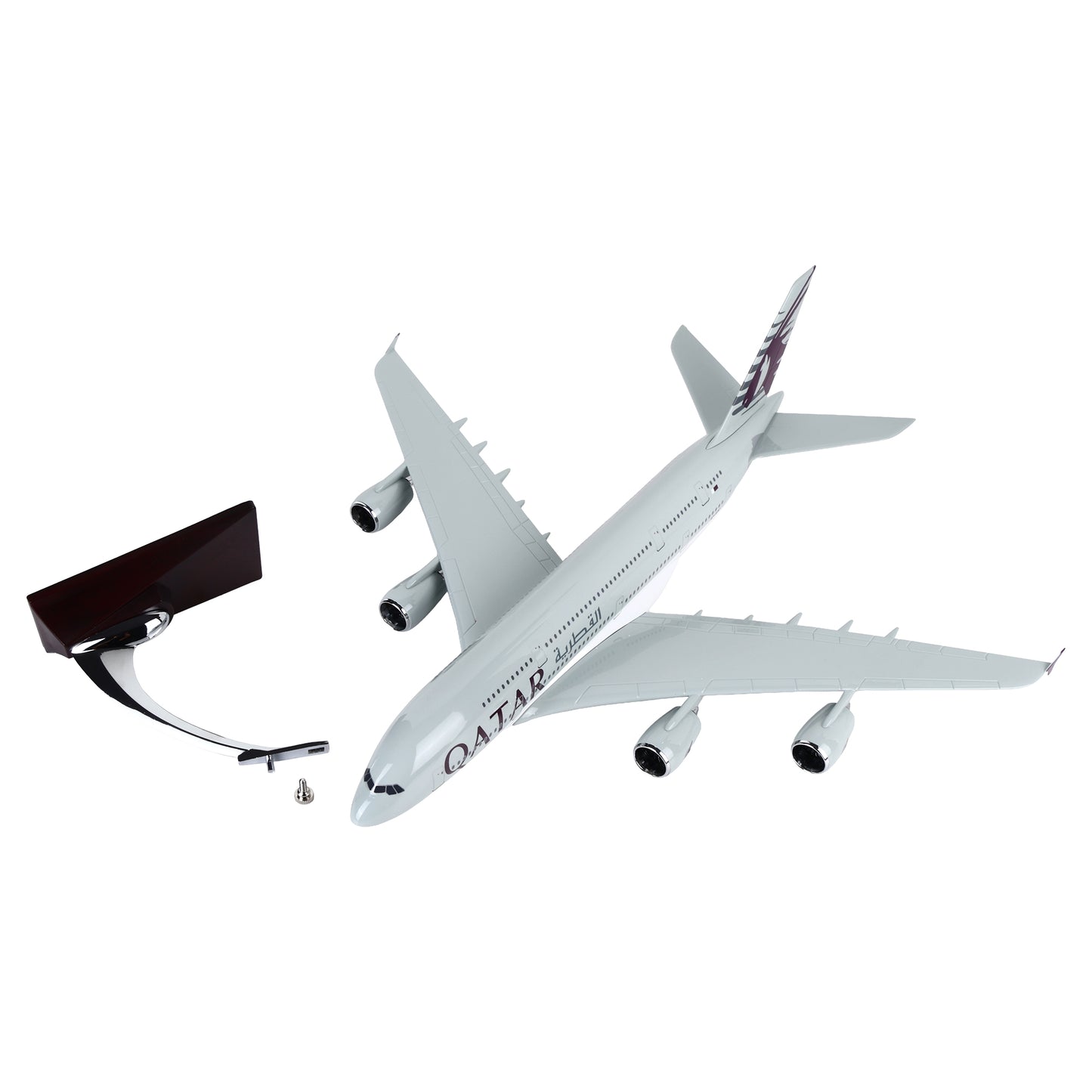 Qatar Airways Airbus A380 Die Cast Aircraft Model 46 cm | 1:160 Scale Collectible Airplane with Display Stand for Aviation Enthusiasts, Home & Office Décor