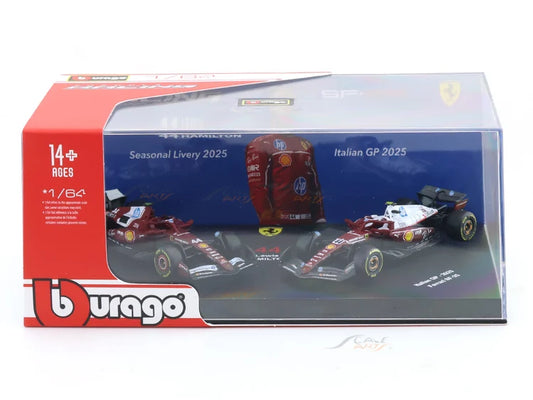 Bburago 2025 Ferrari SF-25 Lewis Hamilton No.44 Twin Pack 1:64 F1 Diecast Model Set