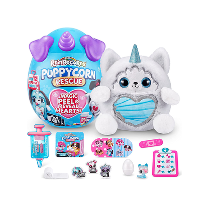 Rainbocorns Puppycorn Rescue  by ZURU, Collectible Plush, Stuffed Animal Girl Toys, Surprise Egg, Stickers, Syringe Slime, Ages 3+ for Girls, Children