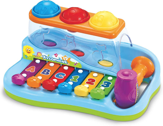 Hola Pop 'N Play Pound a Ball Toy ,  Xylophone Baby Musical Toy Station - 6 Piano Keys, Colorful Balls, Exciting Hammer - Fun to Learn & Develop Fine Motor Skills