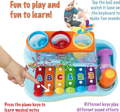 Hola Pop 'N Play Pound a Ball Toy ,  Xylophone Baby Musical Toy Station - 6 Piano Keys, Colorful Balls, Exciting Hammer - Fun to Learn & Develop Fine Motor Skills