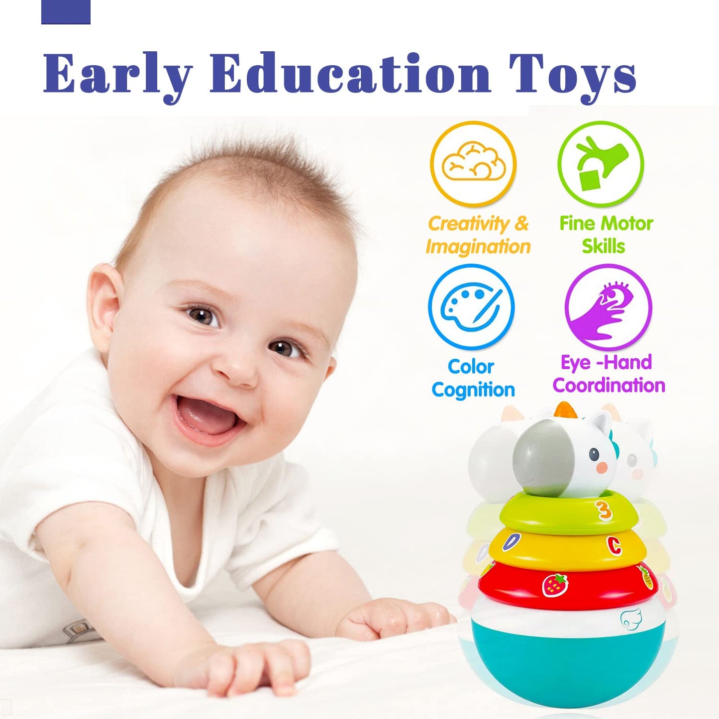 Hola Baby Unicorn Stacking Rings Toys Mini Rainbow Montessori Roly Poly Toy