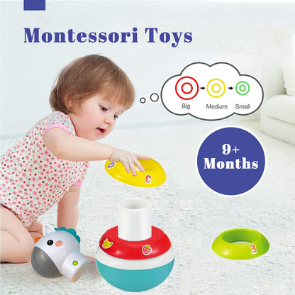Hola Baby Unicorn Stacking Rings Toys Mini Rainbow Montessori Roly Poly Toy