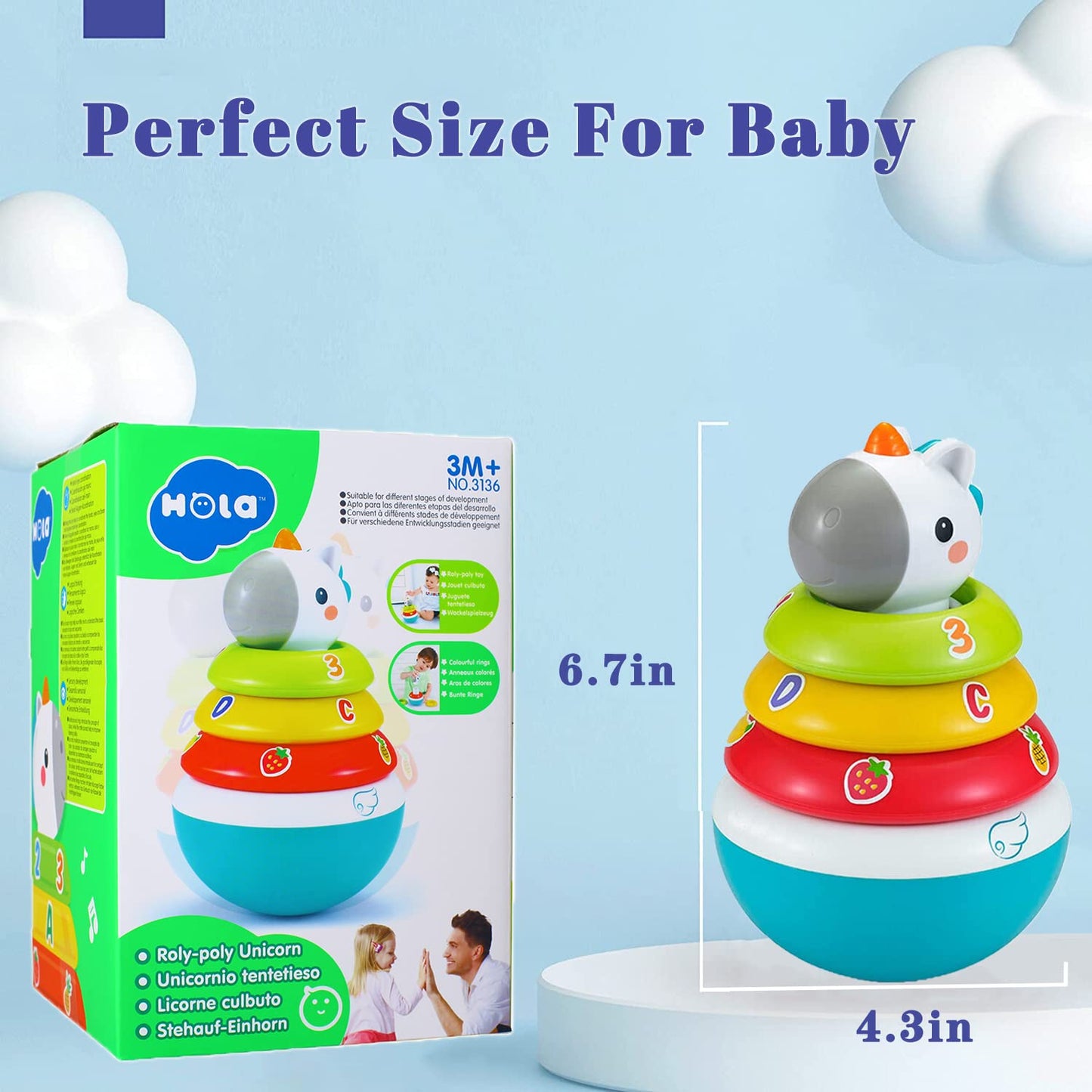 Hola Baby Unicorn Stacking Rings Toys Mini Rainbow Montessori Roly Poly Toy