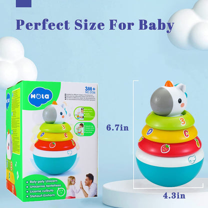 Hola Baby Unicorn Stacking Rings Toys Mini Rainbow Montessori Roly Poly Toy