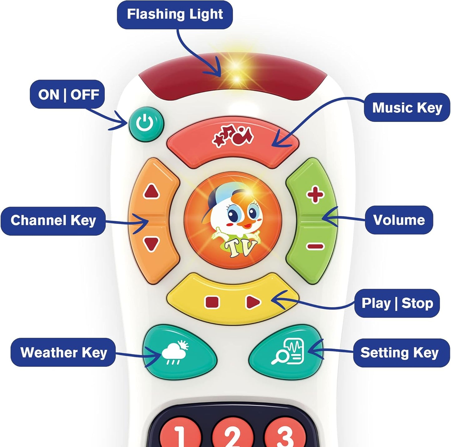 Hola My Remote, My Program ,20 Unique Learning Remote Buttons, Plays Baby Music Tunes, Flashing Lights