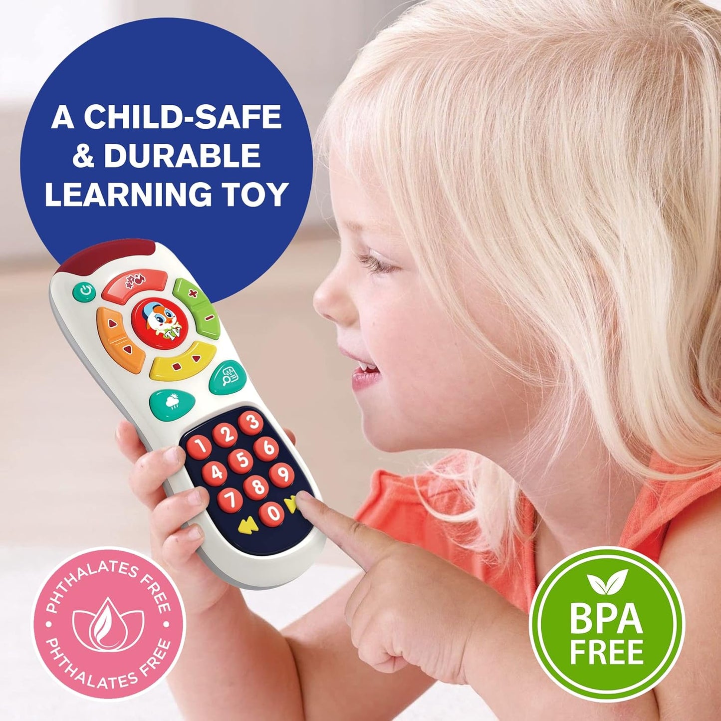 Hola My Remote, My Program ,20 Unique Learning Remote Buttons, Plays Baby Music Tunes, Flashing Lights