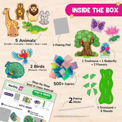 POKE 'N' CREATE - Jungle Animal Kingdom | 4-8 years | DIY CRAFT KIT(PACK OF 6)