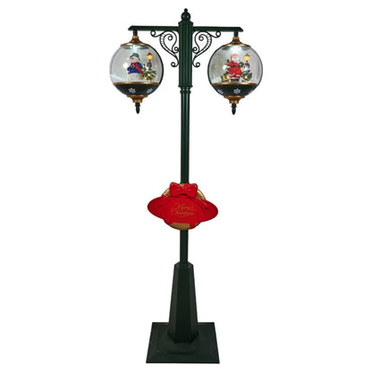 Snowing Double Lamp Christmas Street Light with Santa & Snowman – 1.88 m Tall
