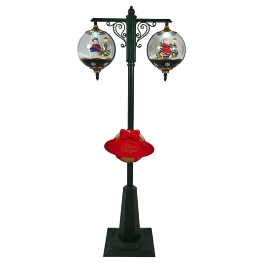 Snowing Double Lamp Christmas Street Light with Santa & Snowman – 1.88 m Tall