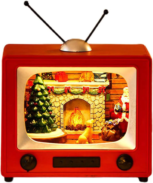 Retro TV Light-Up Christmas Scene with Glowing Fireplace – Vintage Holiday Décor