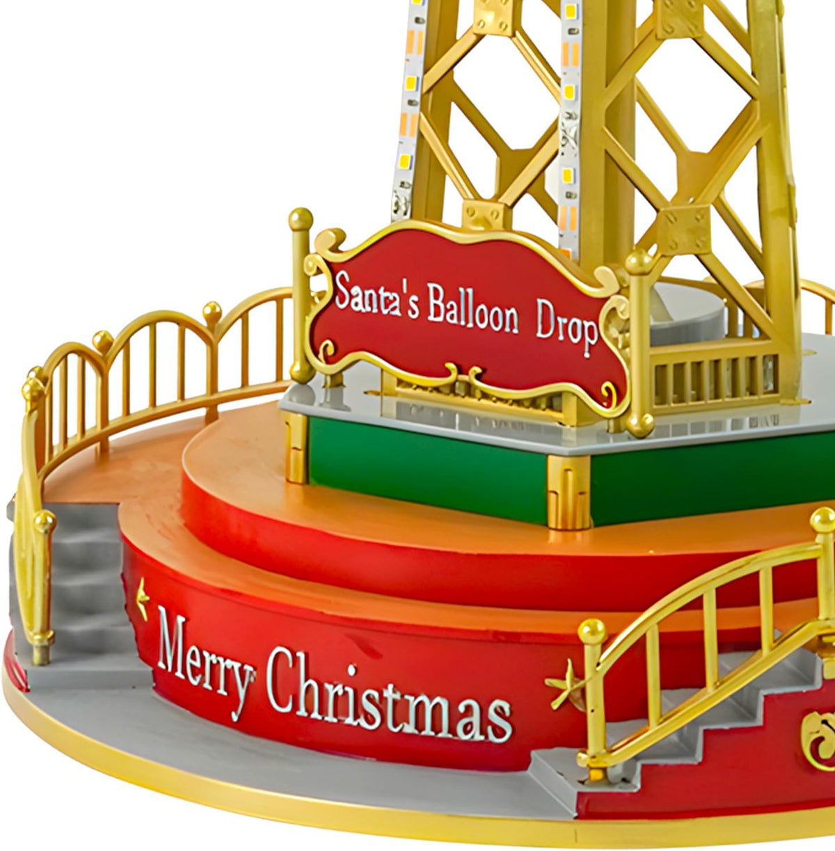 Animated Light-Up Christmas Parachute Drop Tower with Santa & Elf Riders – 44.5 cm Festive Carnival Showpiece