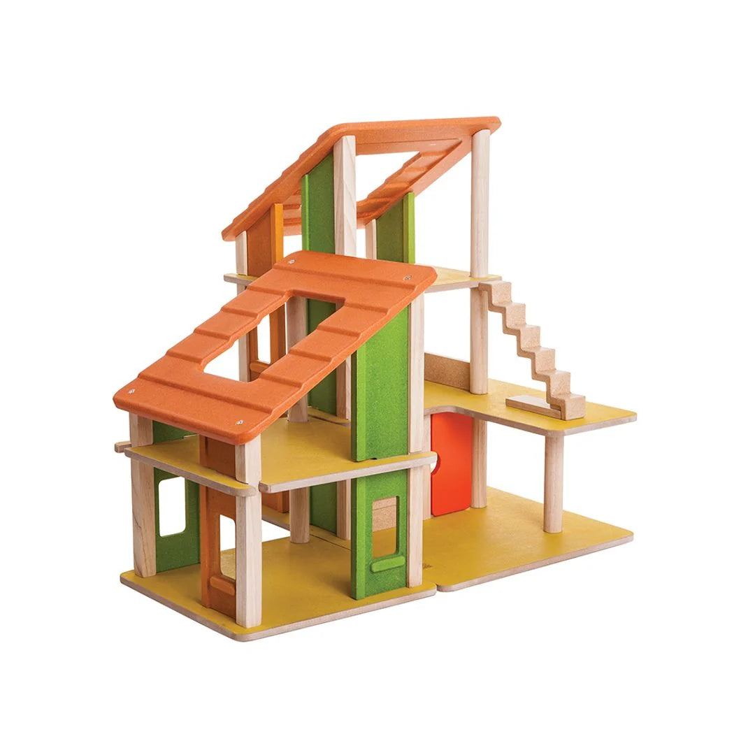 PlanToys Chalet Dollhouse Without Furniture – Modular Wooden Multi-Level Doll House