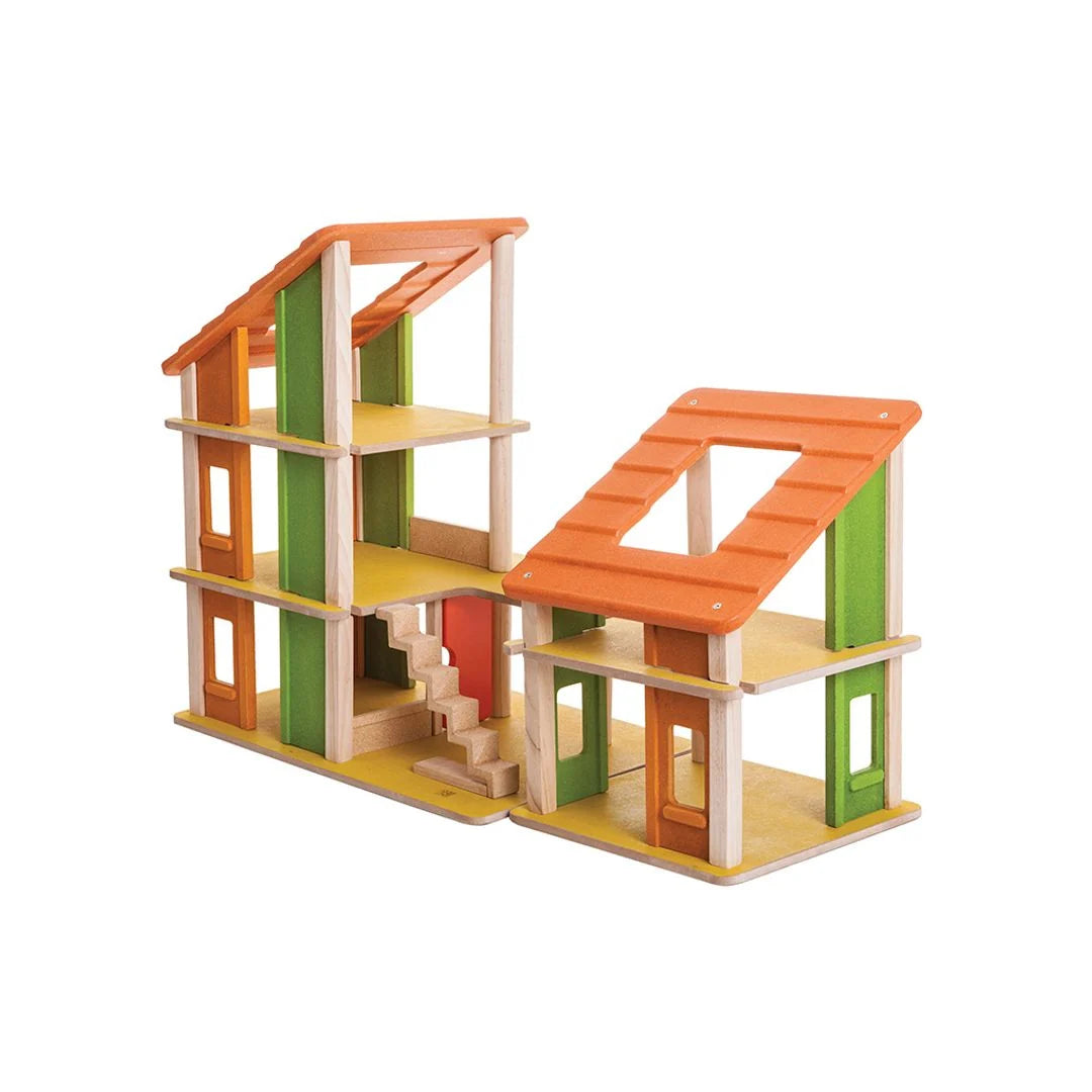 PlanToys Chalet Dollhouse Without Furniture – Modular Wooden Multi-Level Doll House