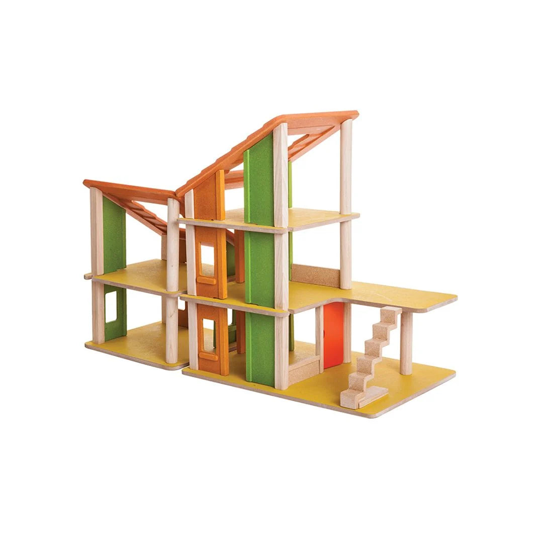 PlanToys Chalet Dollhouse Without Furniture – Modular Wooden Multi-Level Doll House