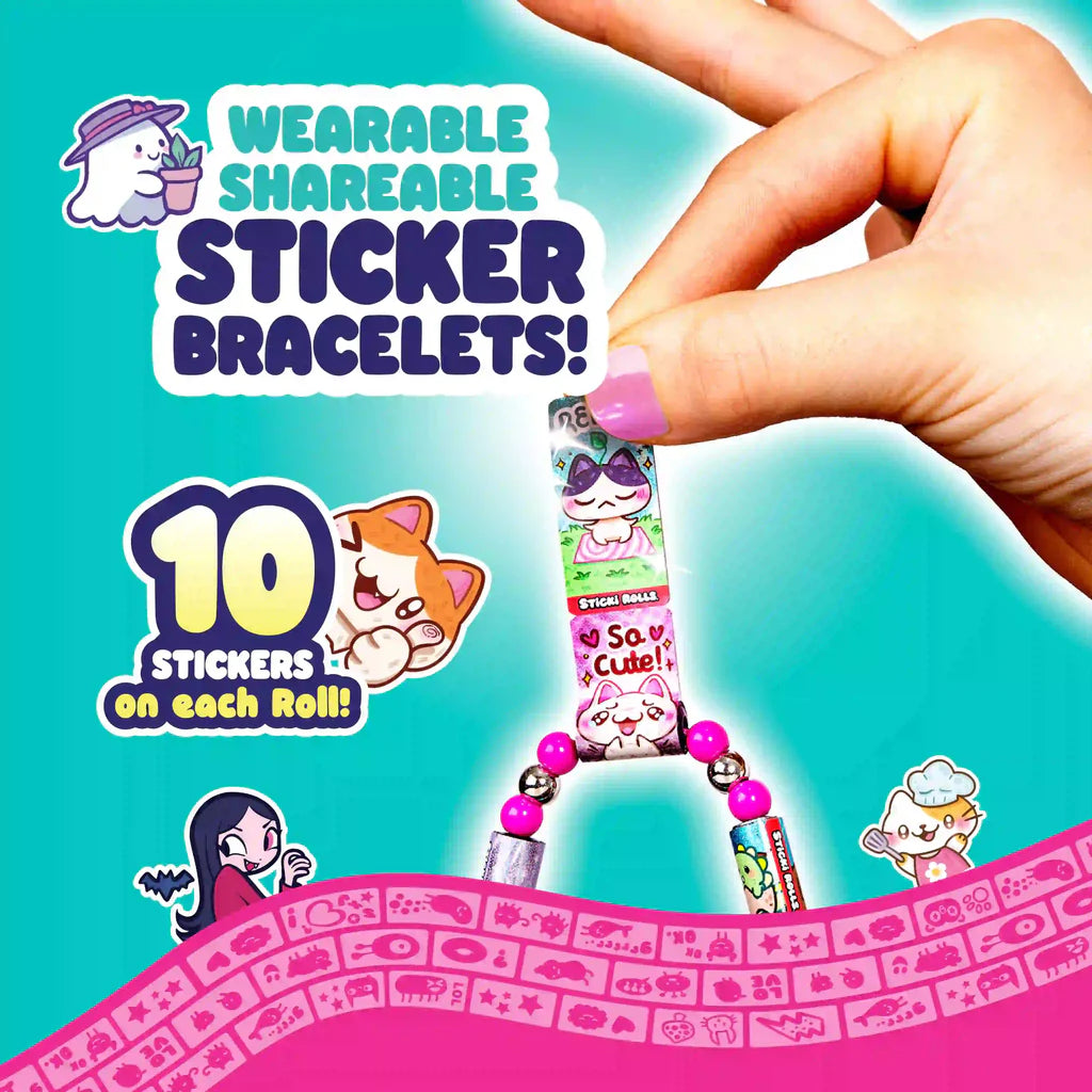 STICKI Rolls Sticki Bands – The Original Wearable & Shareable Sticker Bracelet with 120 Mini Stickers, 2 Mystery Reveal Sticki Rolls, DIY Art & Craft Activity,