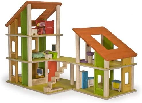 PlanToys Chalet Dollhouse with Furniture – Modular Wooden Multi-Level Doll House Set