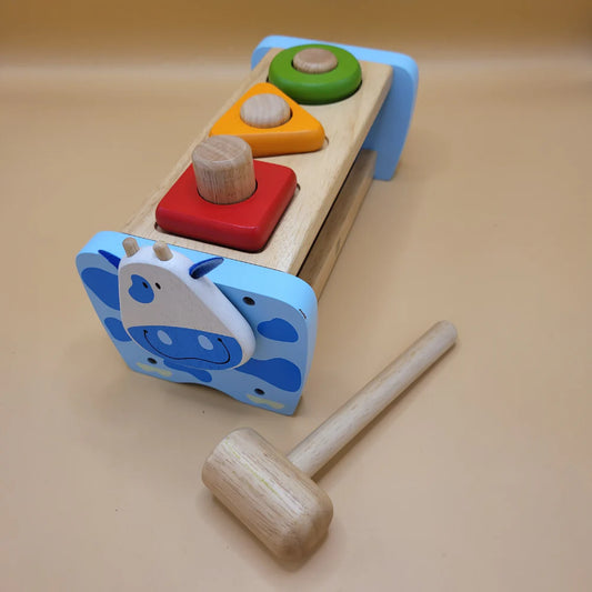 Cow Hammer and Peg Bench| Wooden Montessori toys