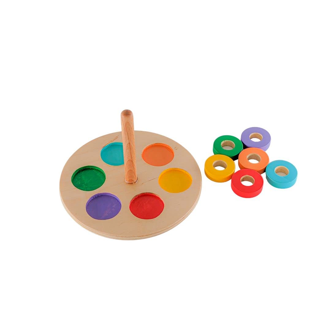 B4BRAIN Wooden Ring Stacker for Babies 1-2 Years for Brain Development Designed by Experts