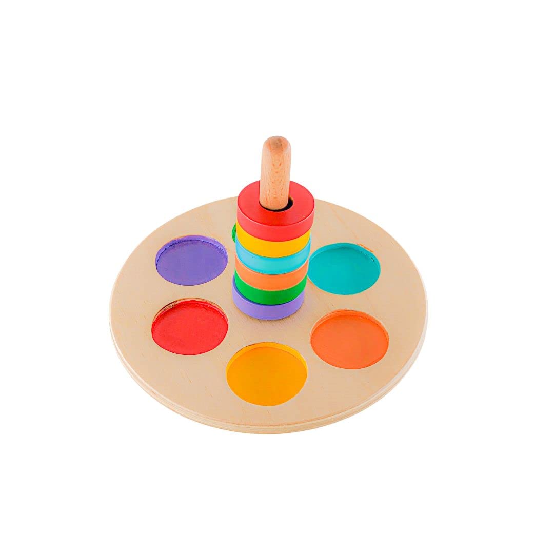 B4BRAIN Wooden Ring Stacker for Babies 1-2 Years for Brain Development Designed by Experts