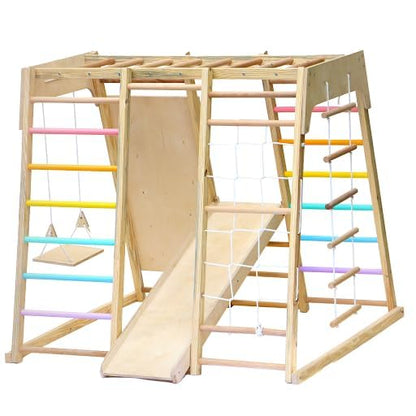 Curious Cub Jungle Gym for Kids Indoor, 7-in-1 Swing Slide & Climb